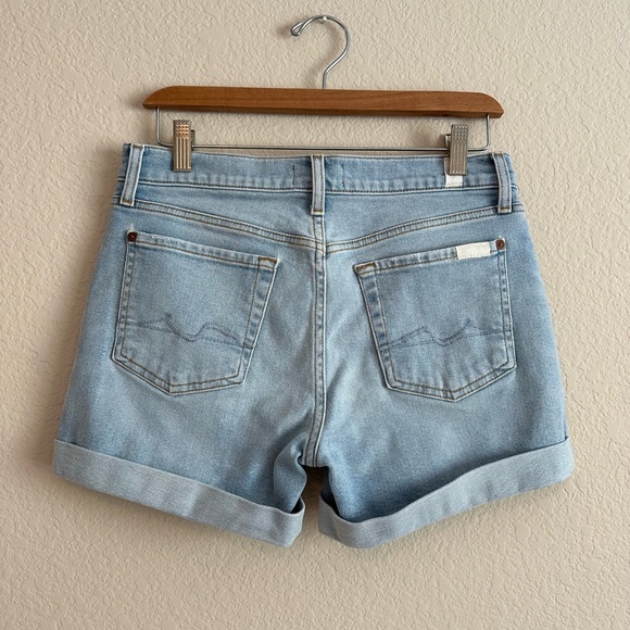 7 For All Mankind Pants - 7 For All Mankind mid-rise rolled hem broken twill light wash denim shorts.